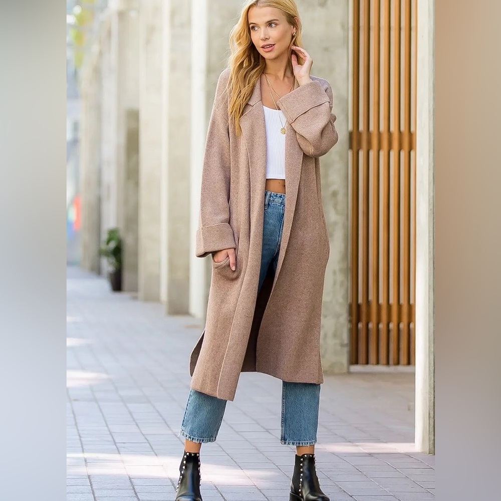 Knit camel trench